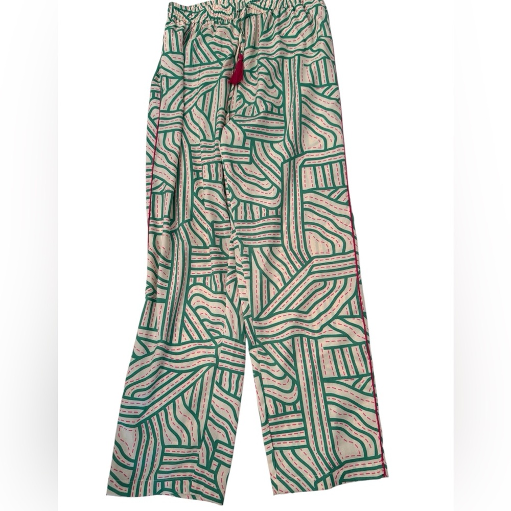 World Market Pants Printed Wide Leg Lounge Pants Green Cream Pink S/M